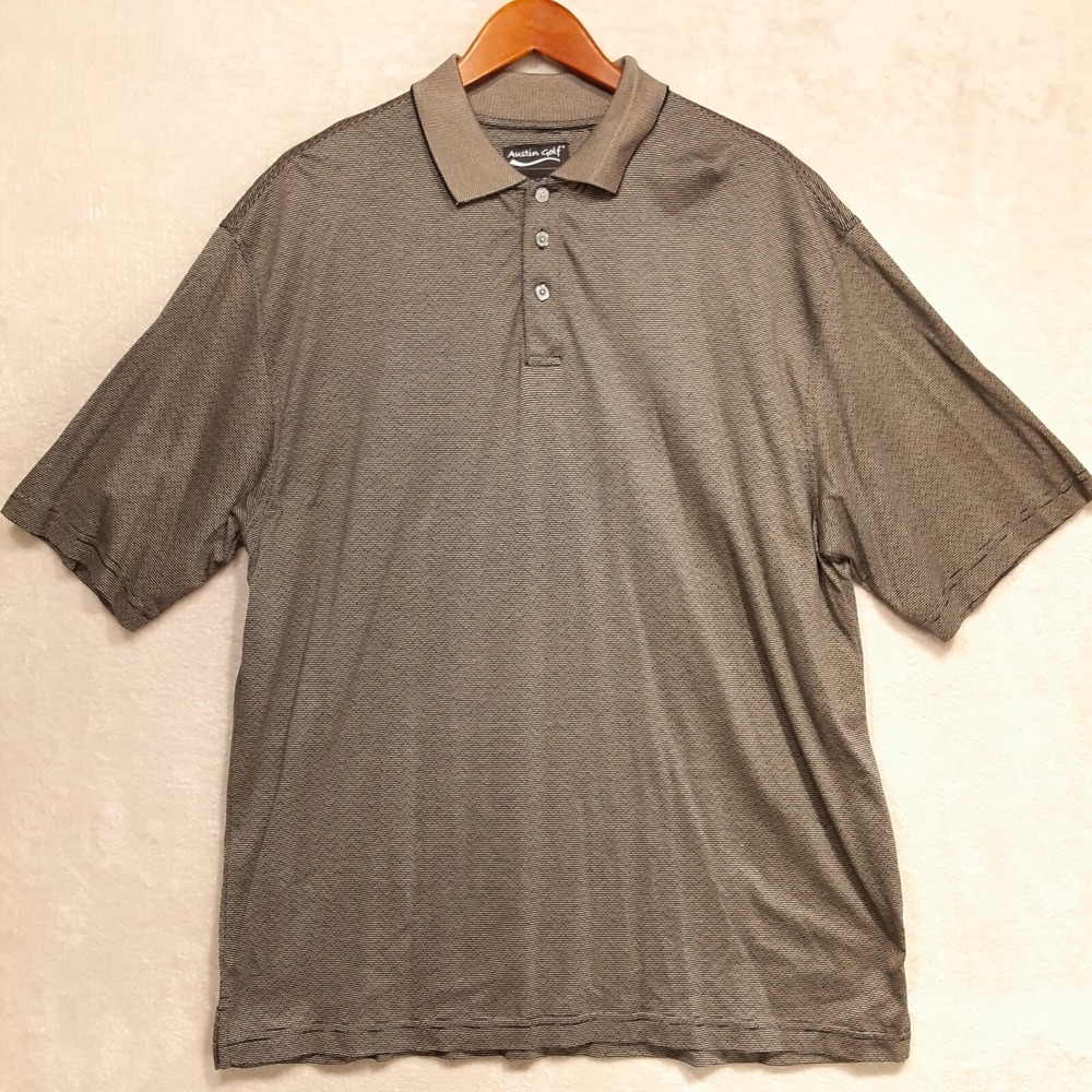Austin Golf Mens Polo Shirt Sz.Large/Black-Beige/60-2 Double Mercerized Cotton